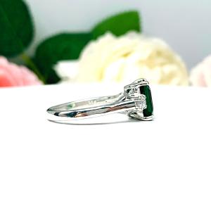 Lab Created Emerald CZ Accents Ring - 9x7mm Emerald Cut - Sterling Silver