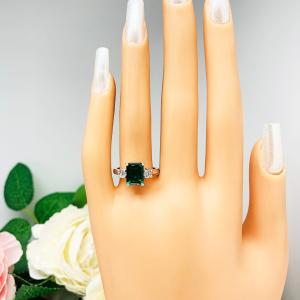 Lab Created Emerald CZ Accents Ring - 9x7mm Emerald Cut - Sterling Silver