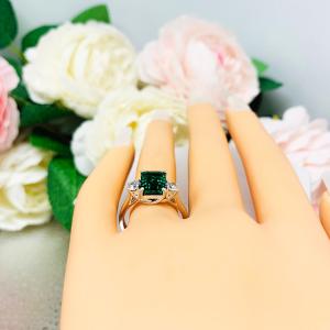 Lab Created Emerald CZ Accents Ring - 9x7mm Emerald Cut - Sterling Silver