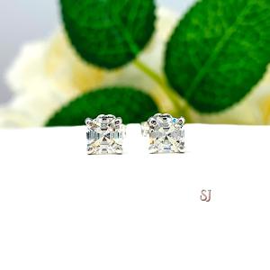 Asscher Near Colorless Cubic Zirconia Stud Earrings