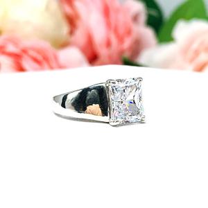 Radiant CZ Engagement Wide Band Sterling Silver Ring