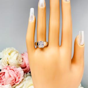 Radiant CZ Engagement Wide Band Sterling Silver Ring