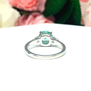 Seafoam Green Lab Spinel Round, CZ Accents Ring