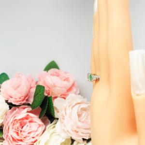 Seafoam Green Lab Spinel Round, CZ Accents Ring