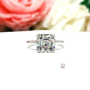 Asscher 8mm CZ Split Prong Engagement Ring