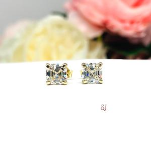 Asscher Near Colorless Cubic Zirconia Stud Earrings