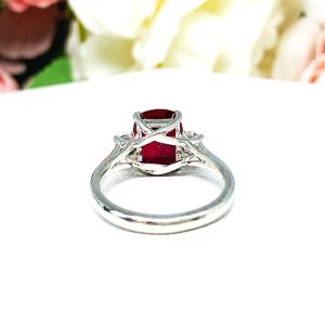 Lab Created Ruby Elongated Cushion Cut Ring Round CZ Accents Sterling Silver