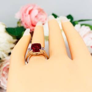 Lab Created Ruby Elongated Cushion Cut Ring Round CZ Accents Sterling Silver