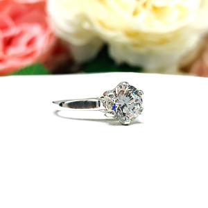 Round CZ 6 Prong Sterling Silver Engagement Ring Near Colorless CZ Weave Design Setting