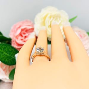 Round CZ 6 Prong Sterling Silver Engagement Ring Near Colorless CZ Weave Design Setting