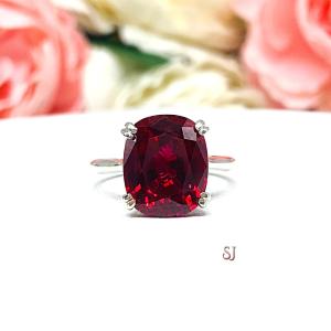 Lab Created Ruby Elongated Cushion Sterling Silver Ring
