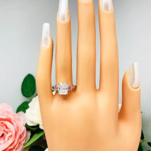 Radiant Cubic Zirconia Padparadscha Sapphire Accents Engagement Ring