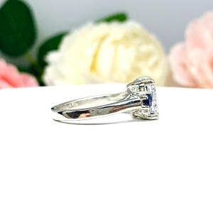 Radiant Cubic Zirconia Blue Sapphire Accents Engagement Ring