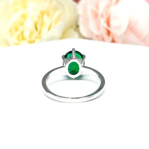 Lab Created Emerald Oval 6 Prong Ring - Sterling Silver