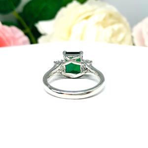 Lab Created Emerald CZ Accents Ring - 9x7mm Emerald Cut - Sterling Silver