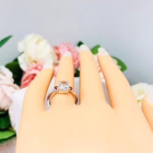 Radiant Cubic Zirconia Lab Ruby Sapphire or Emerald Accents Engagement Ring