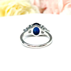 Lab Blue Sapphire Oval Trillion CZ Ring Low Profile Sterling Silver