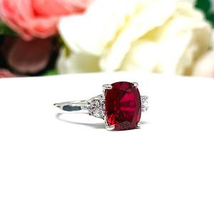 Lab Created Ruby Elongated Cushion Cut Ring Round CZ Accents Sterling Silver