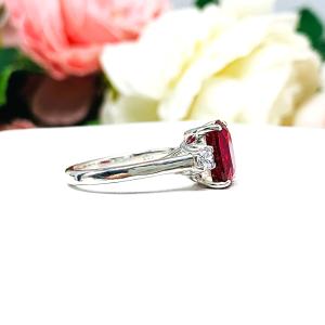 Lab Created Ruby Elongated Cushion Cut Ring Round CZ Accents Sterling Silver