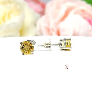 Round Genuine Golden Citrine Stud Earrings November Birthstone
