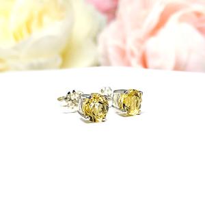 Round Genuine Golden Citrine Stud Earrings November Birthstone