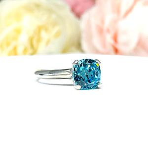 Old Mine Cut 8mm Swiss Blue Cubic Zirconia Ring