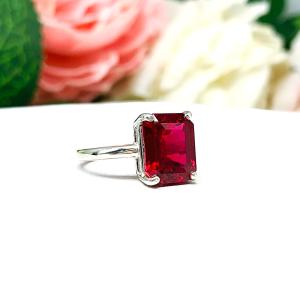 Lab Ruby 10x8mm Emerald Cut Ring