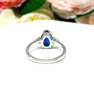 Lab Blue Sapphire Pear CZ Sterling Silver Ring