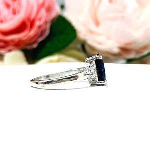 Lab Blue Sapphire Pear CZ Sterling Silver Ring