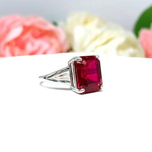 Lab Ruby 11x9mm Emerald Cut Ring