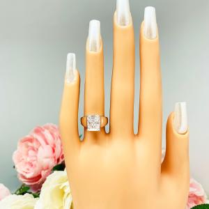 Radiant CZ Engagement Wide Band Sterling Silver Ring