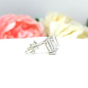 Lab White Sapphire Emerald Cut Stud Earrings 8x6mm