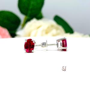 Oval Lab Ruby Stud Earrings