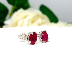 Oval Lab Ruby Stud Earrings