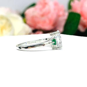 Pear CZ Lab Emerald Accents Engagement Ring