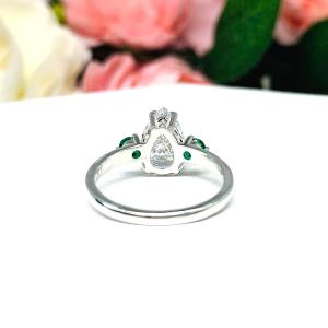 Pear CZ Lab Emerald Accents Engagement Ring