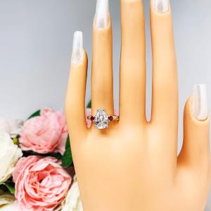 Pear CZ Lab Created Round Ruby Accents Engagement Ring