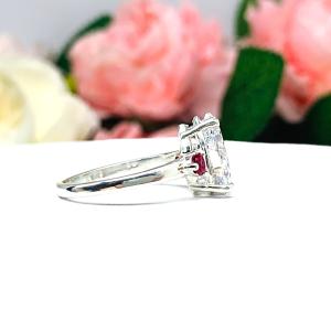 Pear CZ Lab Created Round Ruby Accents Engagement Ring