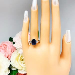 Lab Blue Sapphire Elongated Cushion Cut Ring 10x8mm Round CZ Accents