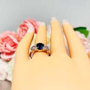 Lab Blue Sapphire Oval Trillion CZ Ring Low Profile Sterling Silver