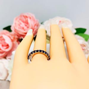 Round Lab Blue Sapphire Band Half Eternity Sterling Silver Stacking Ring