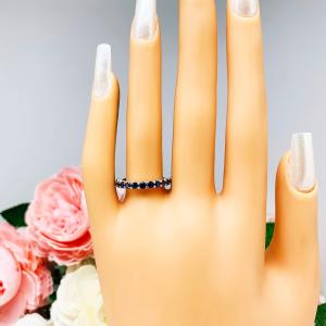Round Lab Blue Sapphire Band Half Eternity Sterling Silver Stacking Ring