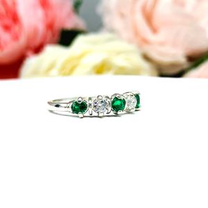 Lab Emerald 3mm Round Cubic Zirconia Five Stone Ring Size 7