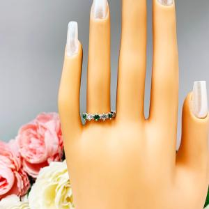 Lab Emerald 3mm Round Cubic Zirconia Five Stone Ring Size 7