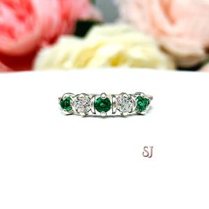 Lab Emerald 3mm Round Cubic Zirconia Five Stone Ring Size 7