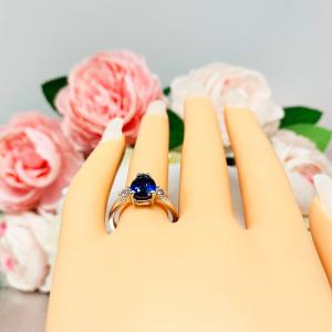 Lab Blue Sapphire Pear CZ Sterling Silver Ring