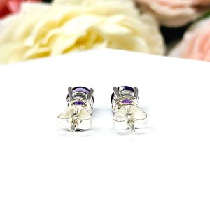 Round Natural African Amethyst February Birthstone Stud Earrings