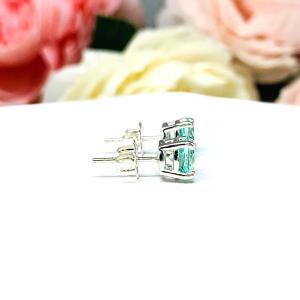 Seafoam Green Lab Spinel Stud Earrings Sterling Silver 6mm Round Basket