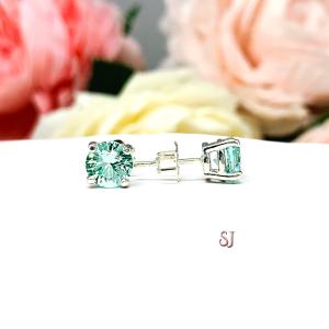 Seafoam Green Lab Spinel Stud Earrings Sterling Silver 6mm Round Basket