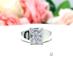 Radiant CZ Engagement Wide Band Sterling Silver Ring